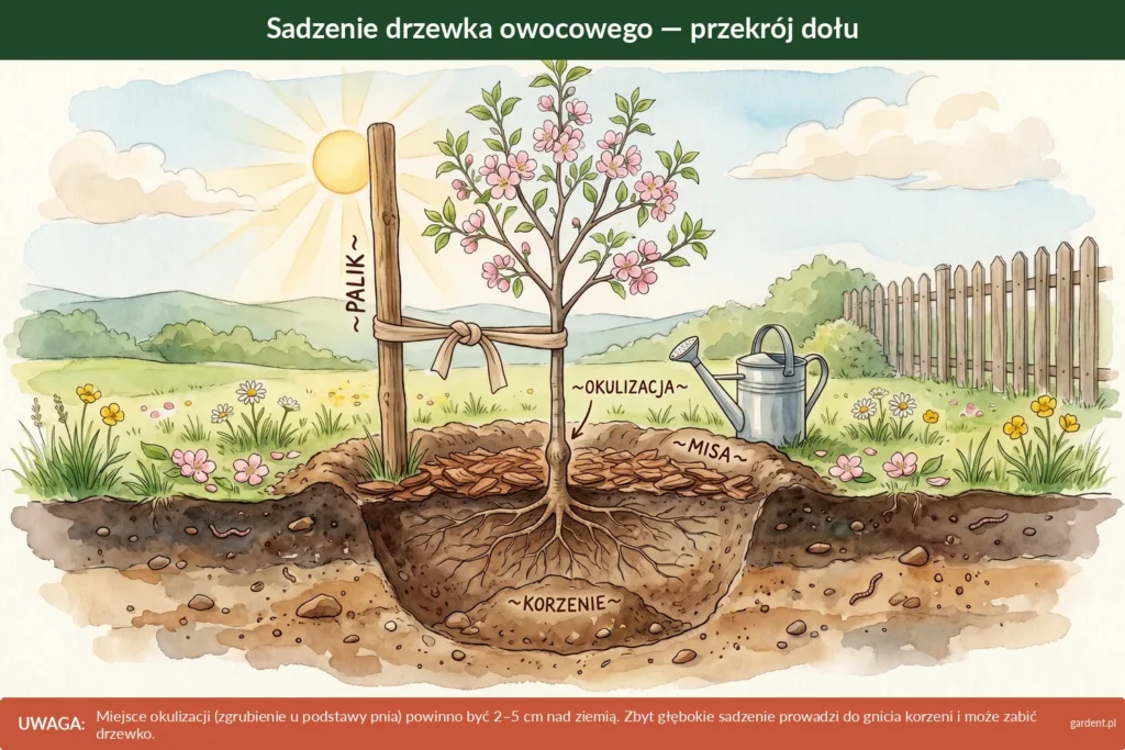 sadzenie drzewka owocowego przekrój dołu
