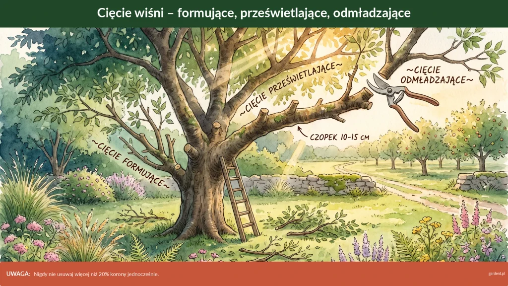 cięcie wiśni formujące, prześwietlające, odmładzające